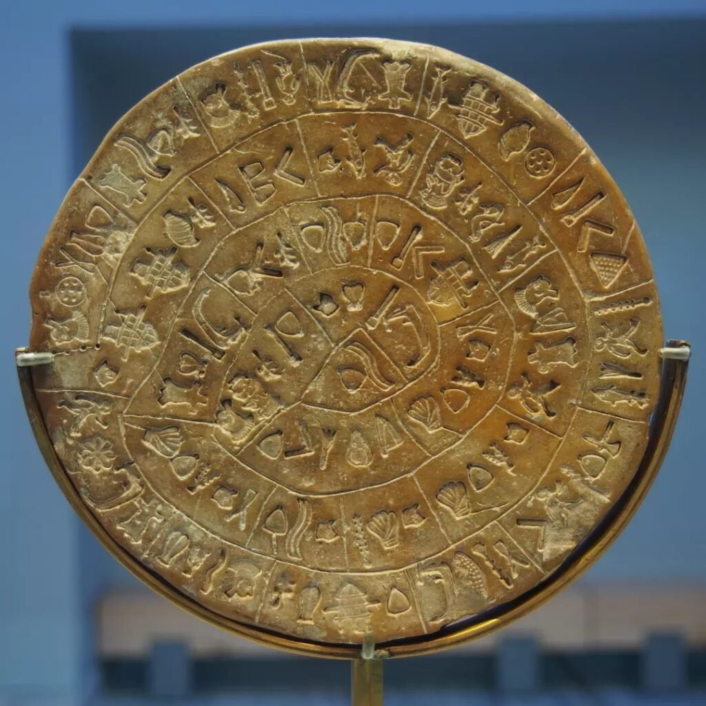 The Phaistos Disc, displayed at Heraklion Archaeological Musem.