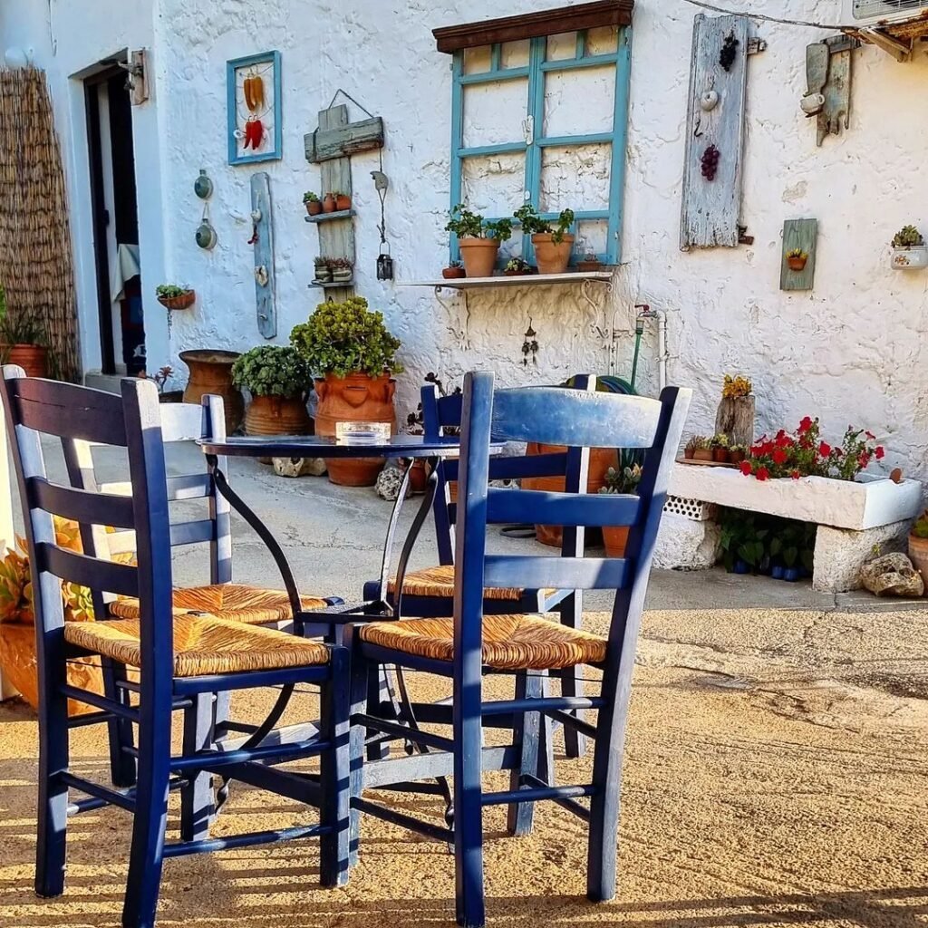 Cretan hospitality, cretan chairs and tables ready for a chat.