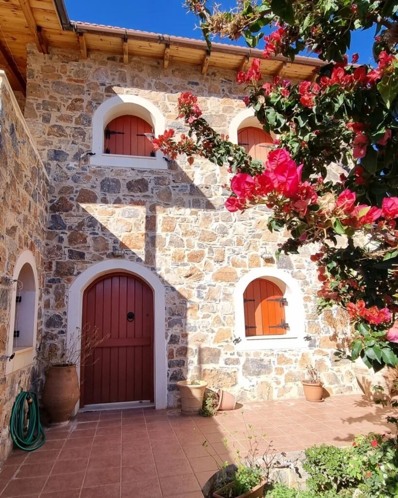 The winter sun beautifully shows off the flowers in Epano Elounda, Lasithi, Crete.