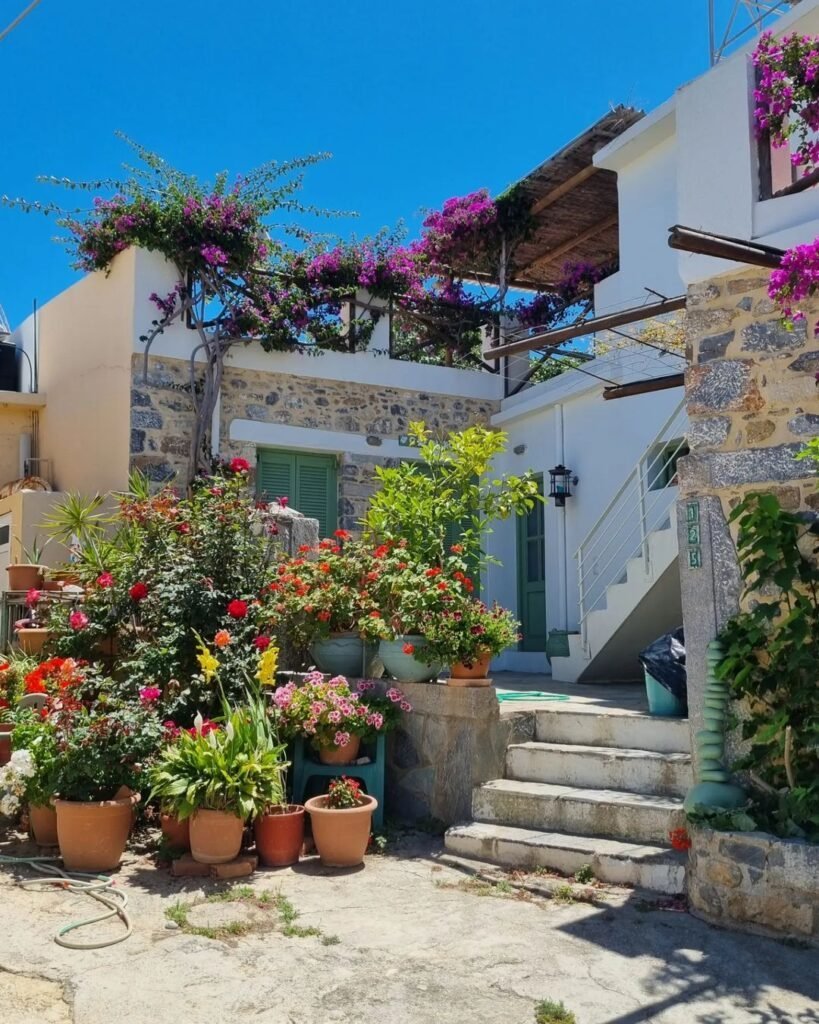 Charming house front in the picturesque village of Milatos, Lasithi, Crete. 