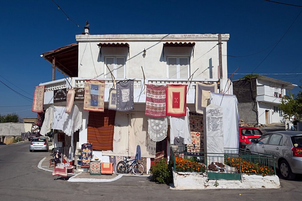 House and tourist shop in Plati, Lasithi Plateau, Crete. 