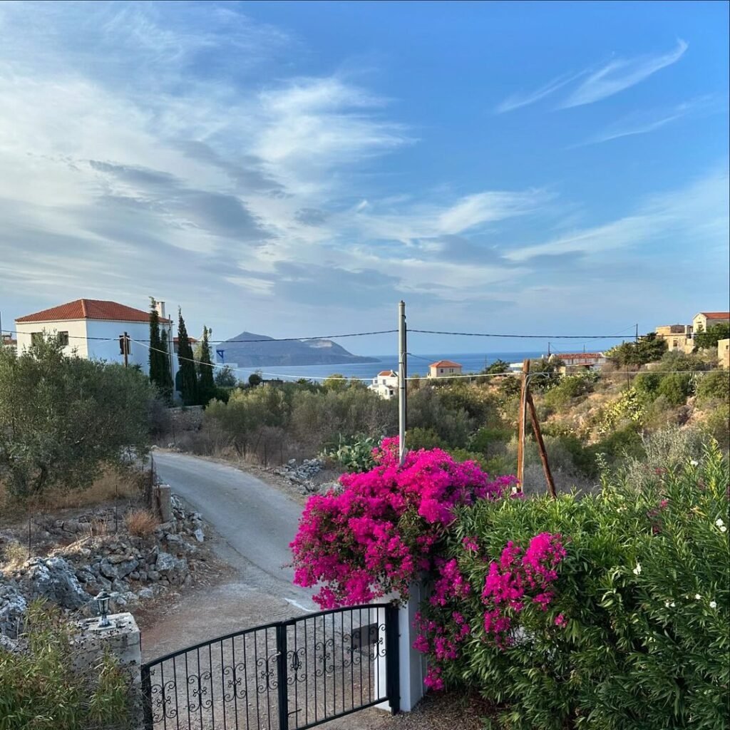 A balcony view from Crete Holiday Villa in Chania, Crete, offering sweeping Souda Bay Views. 