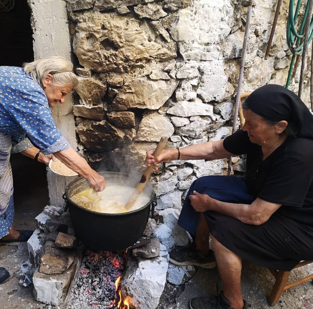 Xynochondros, a traditional fermented grain dish in Mesa Lasithi, Crete.