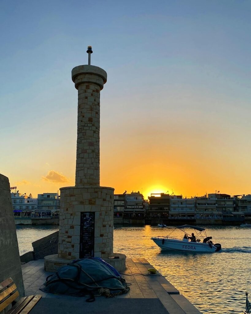 Hersonissos lighthouse in the harbor area.