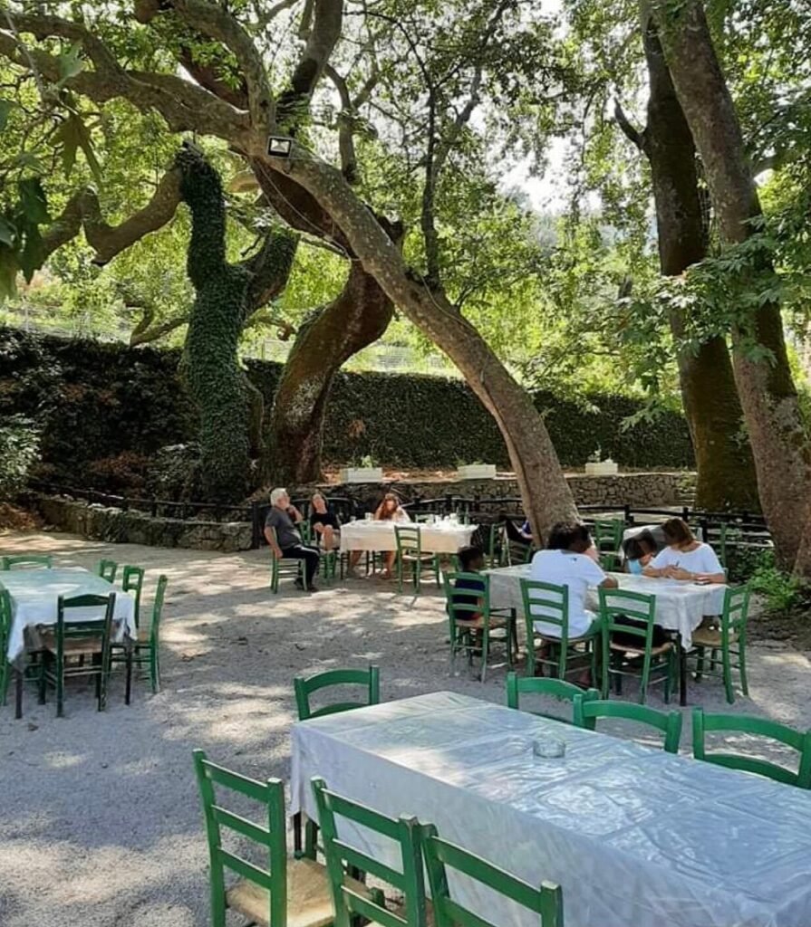 Taverna Halaris, a traditional Cretan taverna right next to Sarakina Gorge, Chania, Crete. 