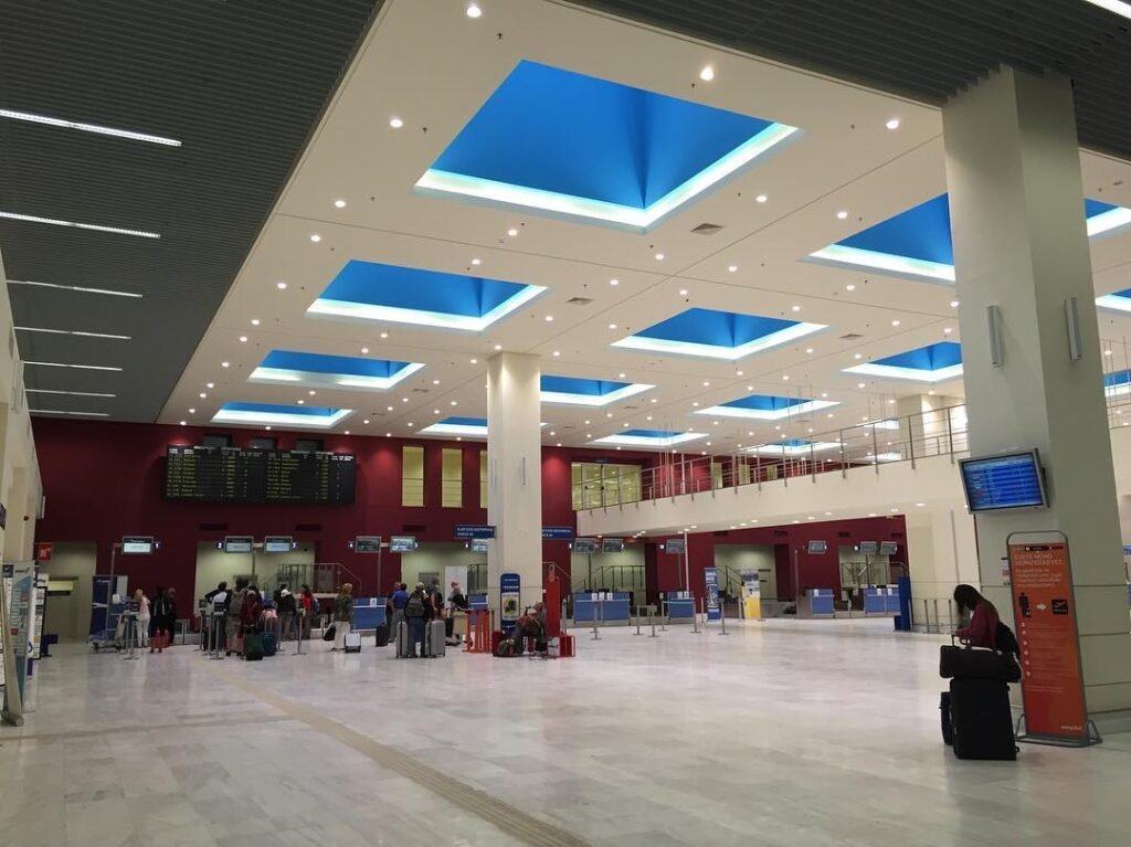 Departures hall at Chania International Airport (Ioannis Daskalogiannis), Crete. This usually bustling terminal will fall silent this Friday, February 28, as a nationwide strike grounds all flights to and from Crete for 24 hours. 