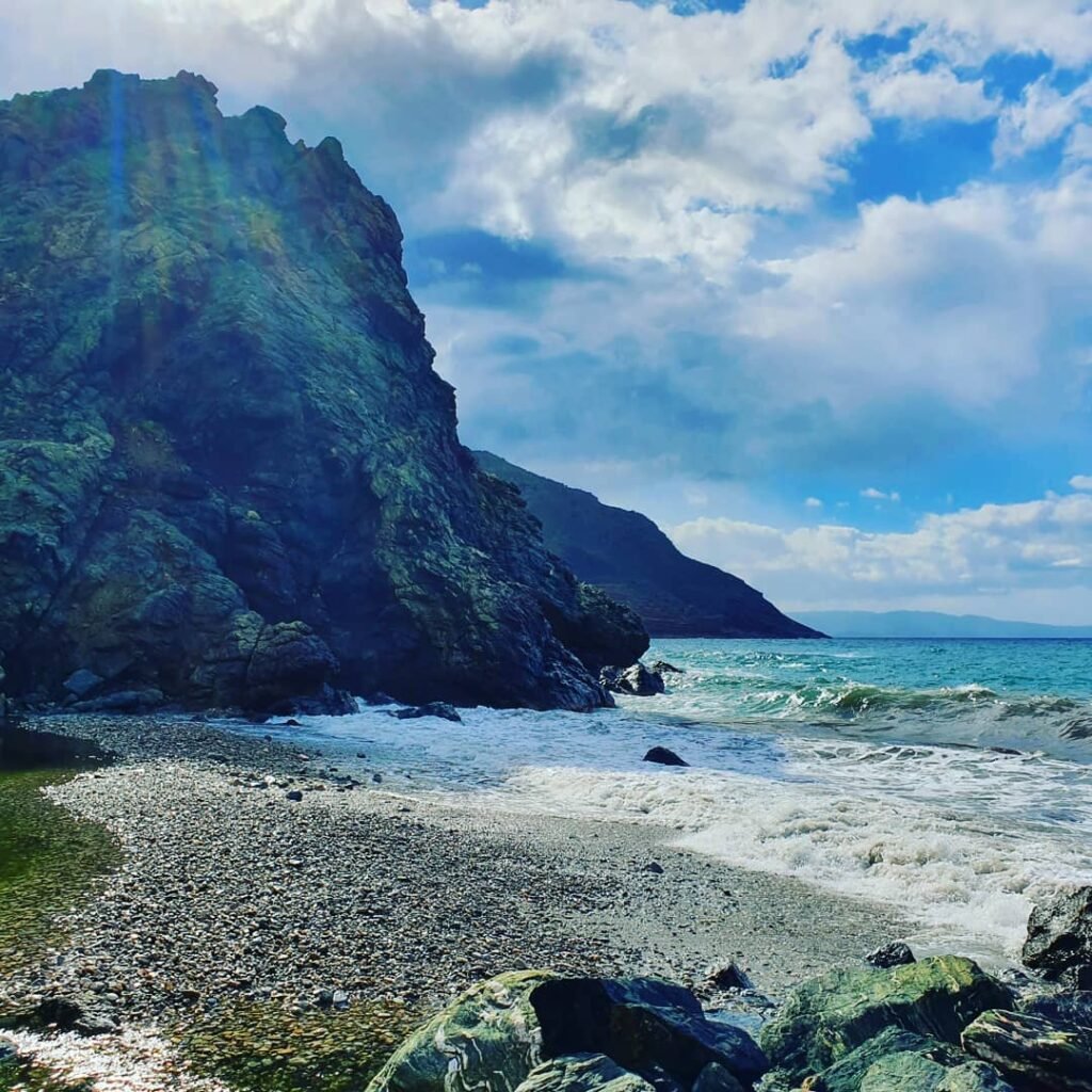 The pebbly beach at the end of Richtis Gorge, Crete.