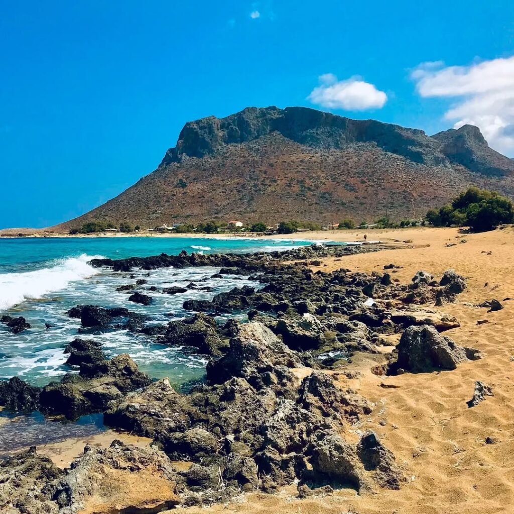 Stavros Beach, Crete, Greece – where the iconic dance of "Zorba the Greek" came to life. With its golden sands and rugged beauty, this spot remains a timeless tribute to the film that captured the spirit of Greece. 