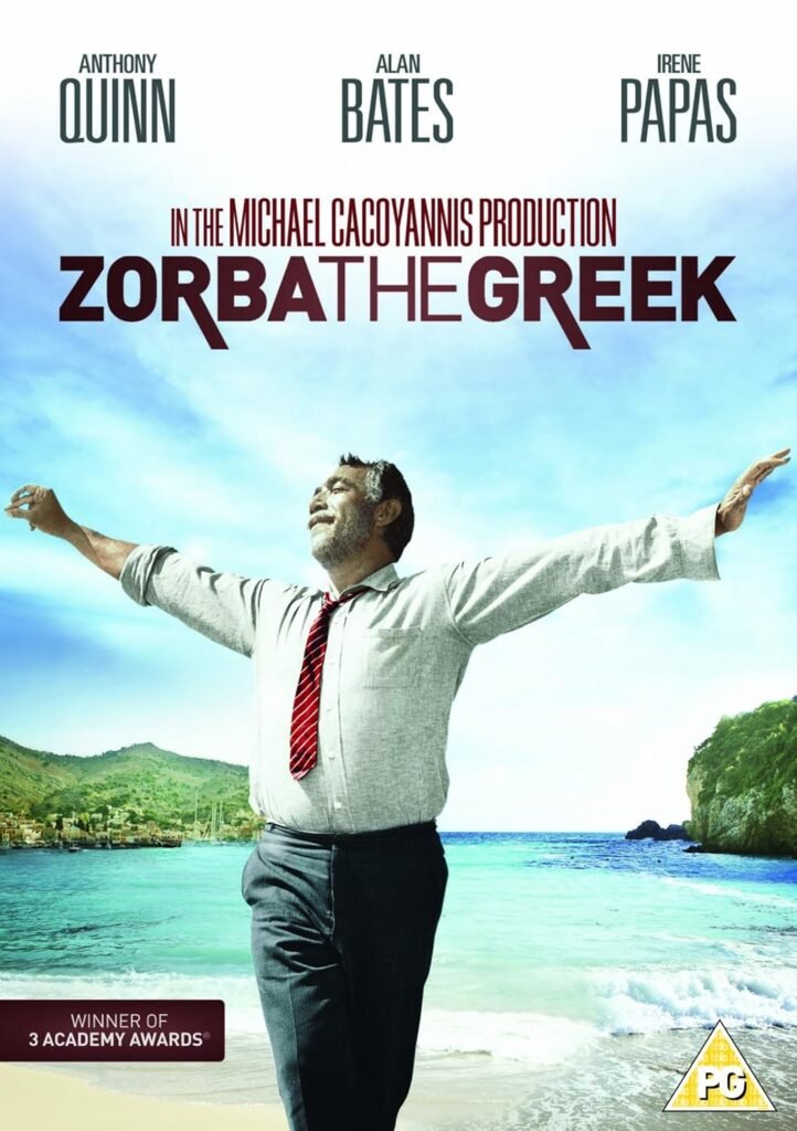 The DVD cover of Zorba the Greek perfectly captures the spirit of the film, with Anthony Quinn embodying the joy and freedom of Zorba’s iconic dance.