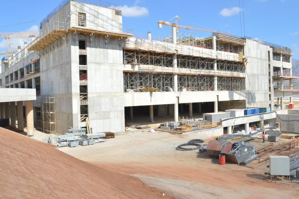 Construction progress on the new Kastelli Airport in Heraklion, Crete, Greece.