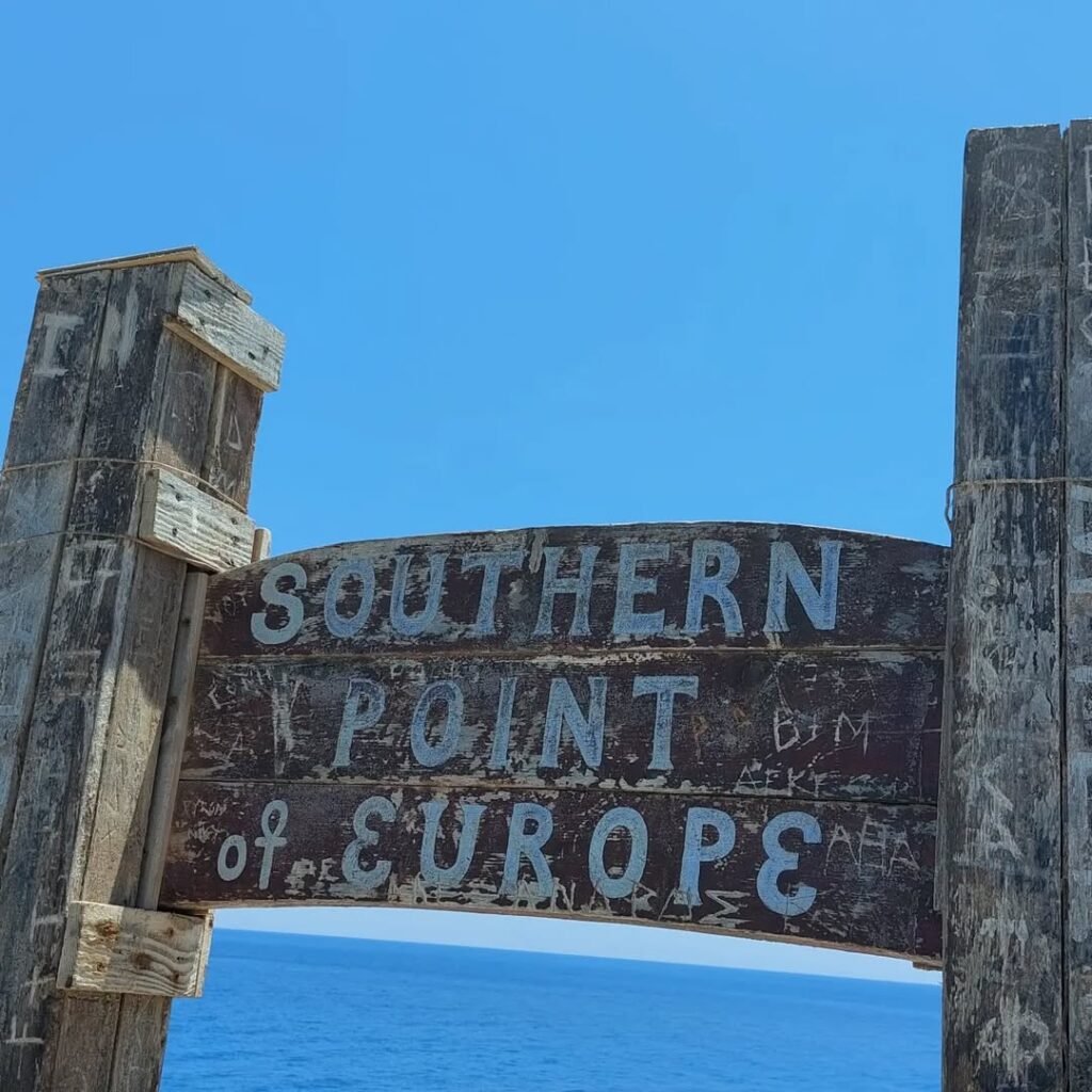 A bold welcome from the edge of the continent – Kap Tripiti marks the southernmost point of Europe, where sky meets sea in spectacular harmony. 