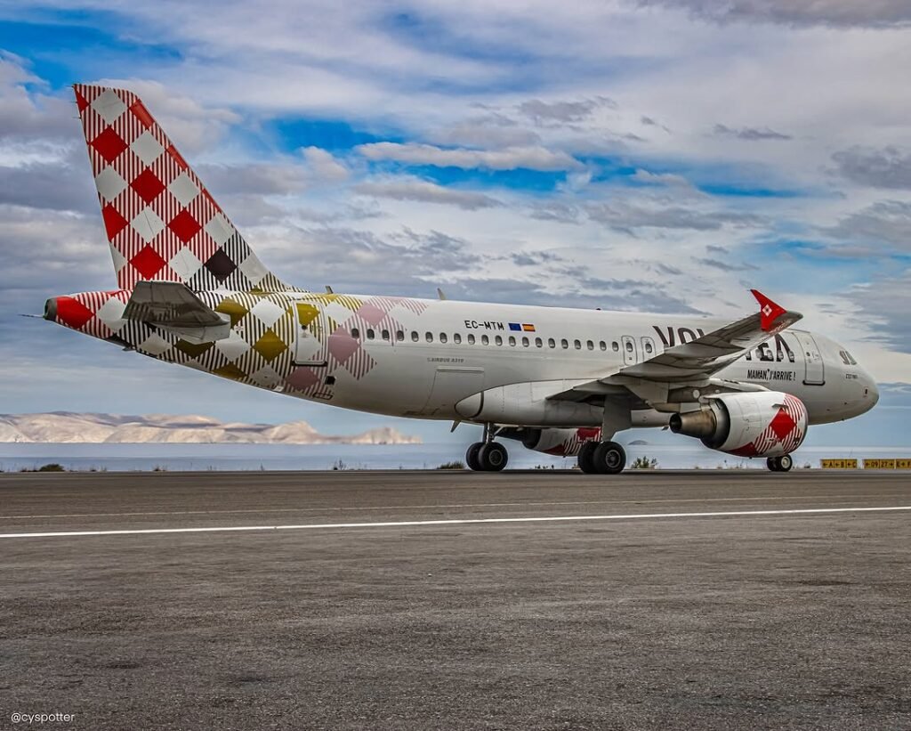 Volotea Airbus at Heraklion International Airport, just landed from Athens, Greece.