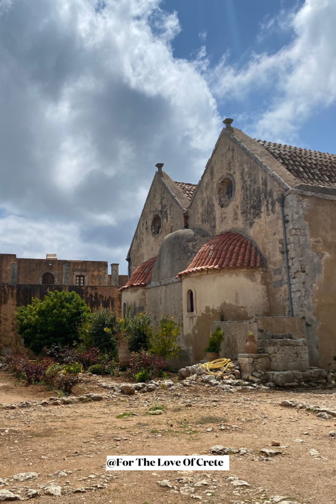Part of the inner courtyard at Arkadi Monastery, near where the gunpowder room was located during the famous 1866 explosion.