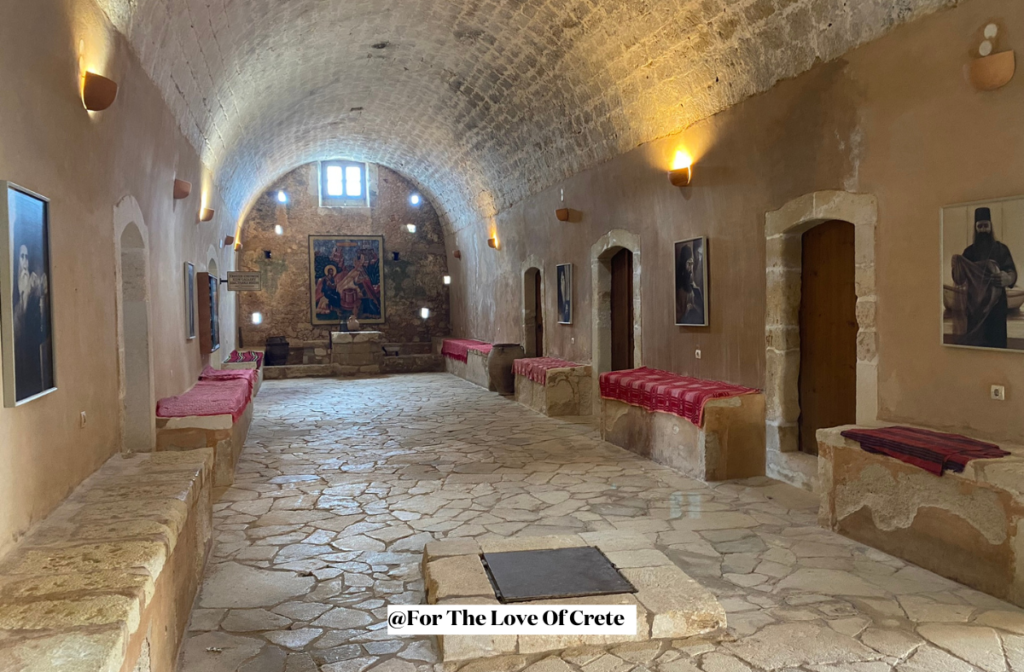 Arkadi remains an active monastery today, offering quiet spaces like this one for rest, prayer, and reflection.