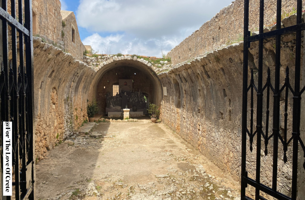The site of the gunpowder room at Arkadi Monastery, where over 900 Cretans died in an act of resistance against the Ottomans.