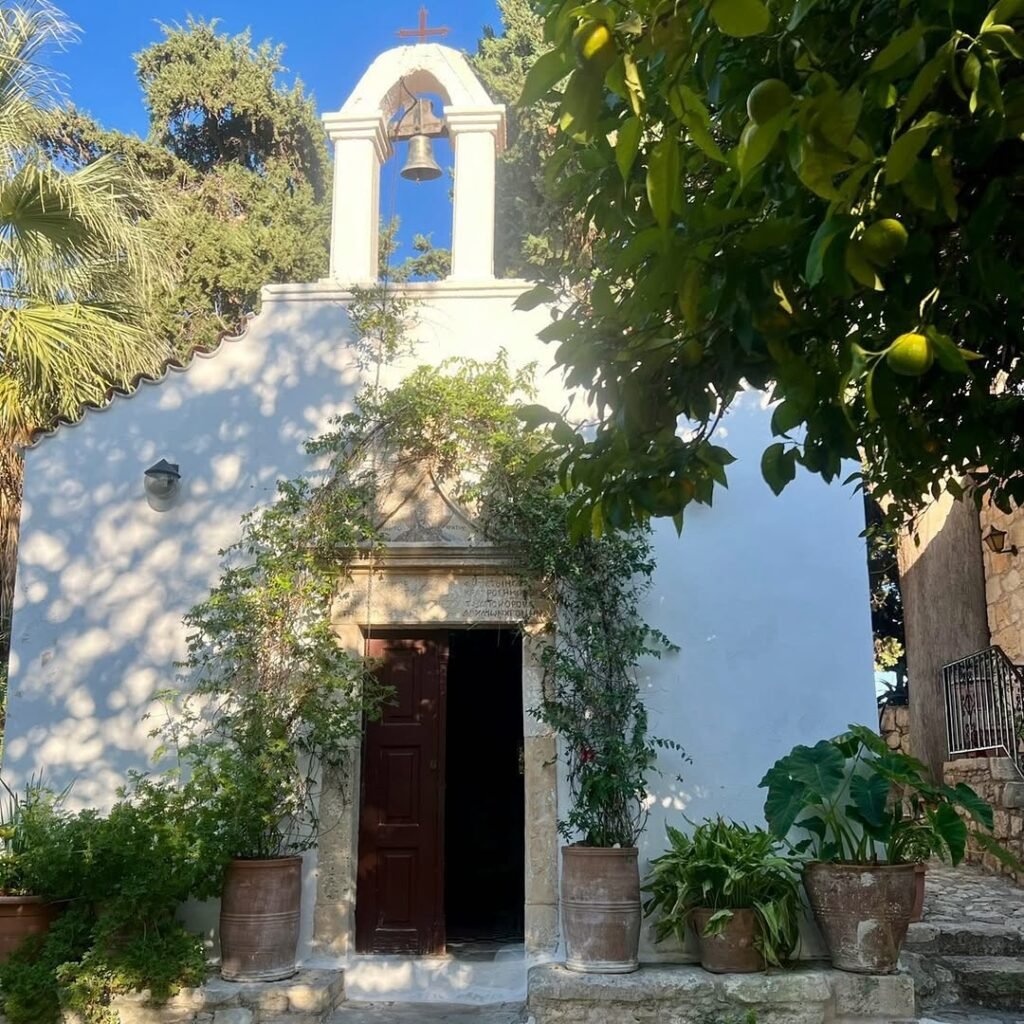 Bathed in dappled sunlight, the Monastery of Christ and St. Gideon in Margarites reflects the quiet grace of Crete’s sacred heritage. 