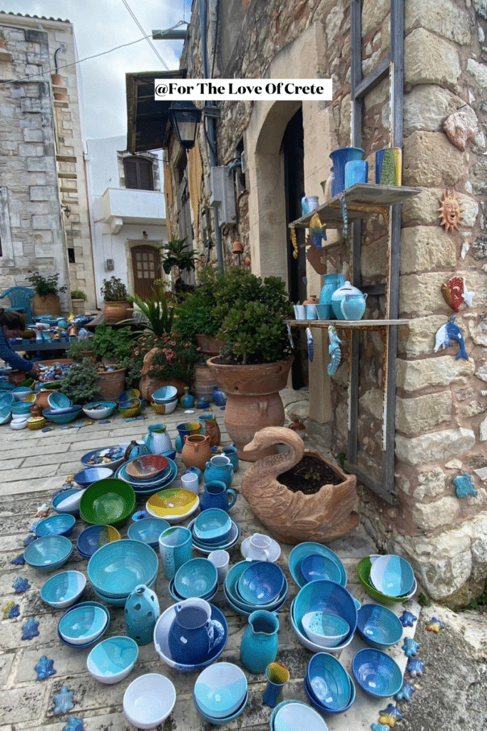 The village of Margarites, splashed with bold blues, earthy tones, and handmade joy around every corner.