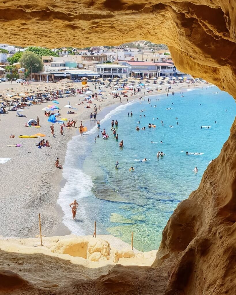 Matala Caves: Carved into the cliffs of southern Crete’s Heraklion region, these ancient Roman tombs overlook one of the island’s most iconic beaches. Entrance fees have increased from €2 to €5 as of April 2025. 