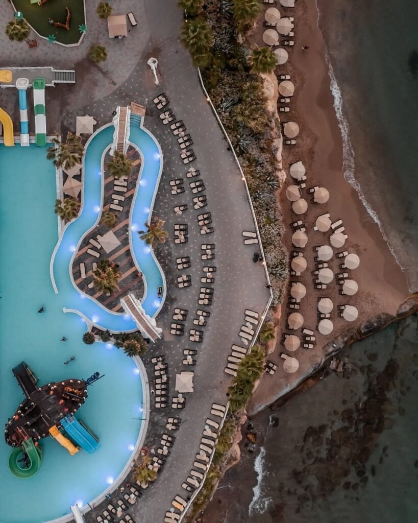 Where fun meets the sea—Star Beach in Hersonissos blends water park thrills with golden sands for the ultimate family day out. One of the best beaches near Heraklion for non-stop excitement.
