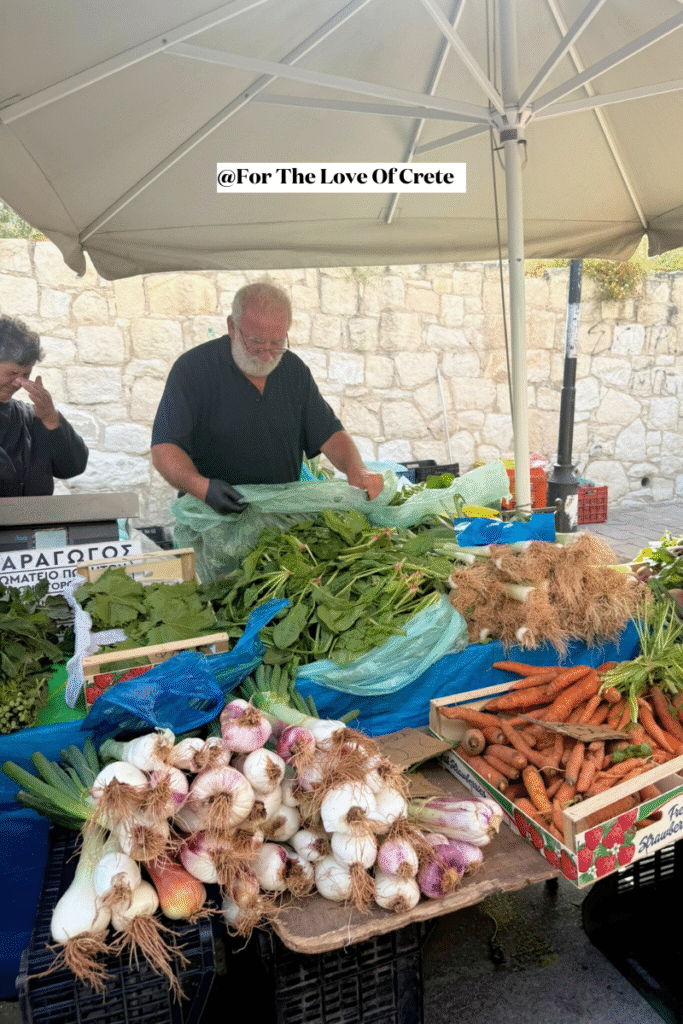 At the Saturday market on Minoos Street, Chania, fresh herbs, vibrant vegetables, and friendly faces fill the stalls. Here, you can buy directly from local producers, ensuring quality and supporting Cretan farmers.