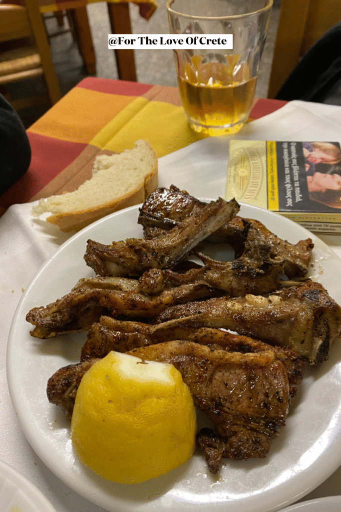Grilled lamb chops (paidakia)—the house specialty at Apokoronas Restaurant in Chania Town, famous for its no-frills, flavor-packed dishes. Photo Credit: For The Love Of Crete