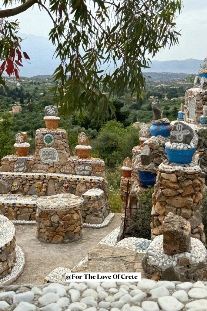 This unique stone monument in Kefalas was created by Vangelis Vlepakis, a local artist who transformed simple rocks and colorful tiles into a tribute to his village. A blend of folk art and personal devotion, it stands as a colorful symbol of local pride and creativity.
