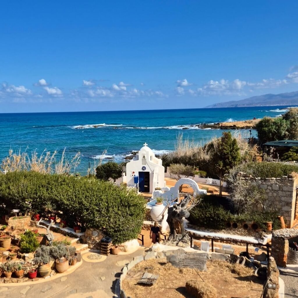 The stunning seaside setting of Lychnostatis Open-Air Museum in Hersonissos combines traditional Cretan architecture with Mediterranean views, creating a unique cultural experience along Crete's beautiful coastline.