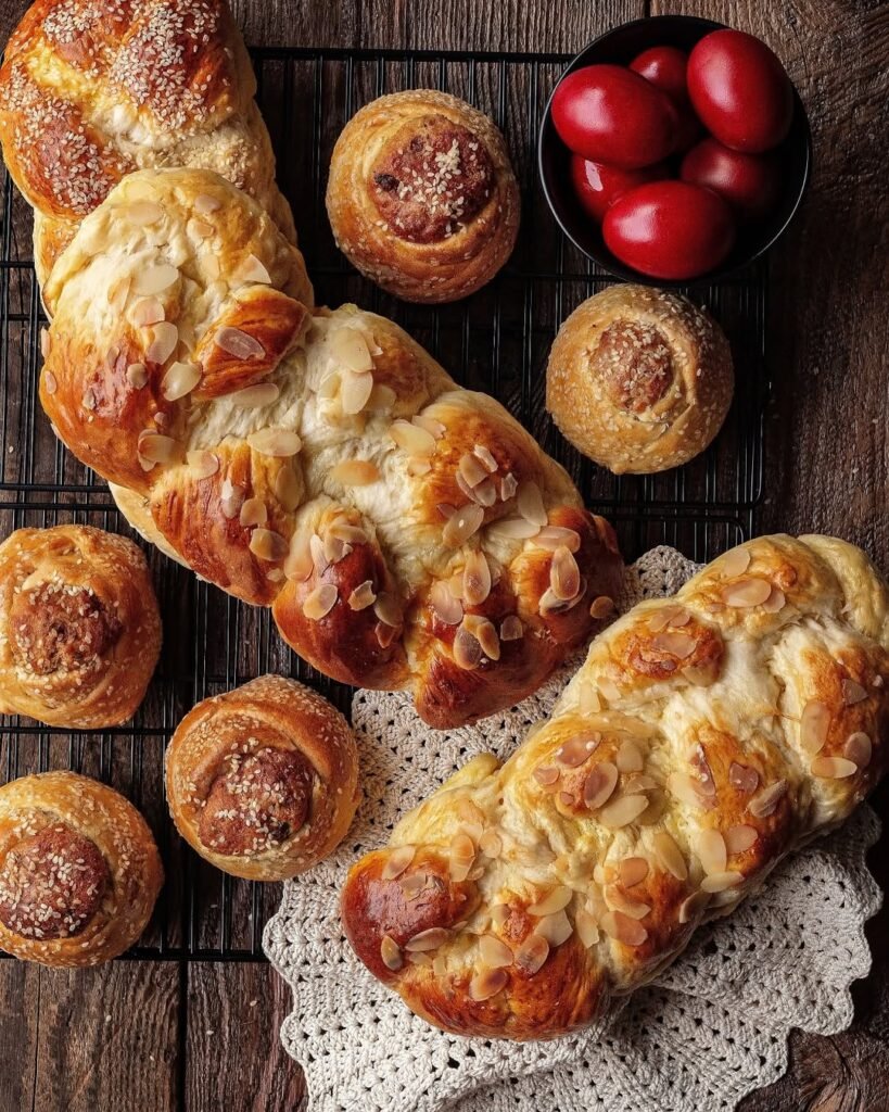 Soft and fluffy tsoureki bread with its distinctive mahlepi aroma, braided to perfection and perfect for festive celebrations throughout the year. 