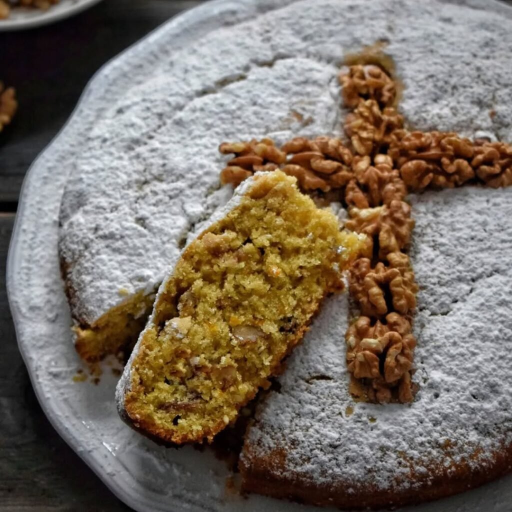 Simple and wholesome fanouropita cake made with olive oil and warm spices, dedicated to Saint Fanourios and shared with neighbors and friends. 