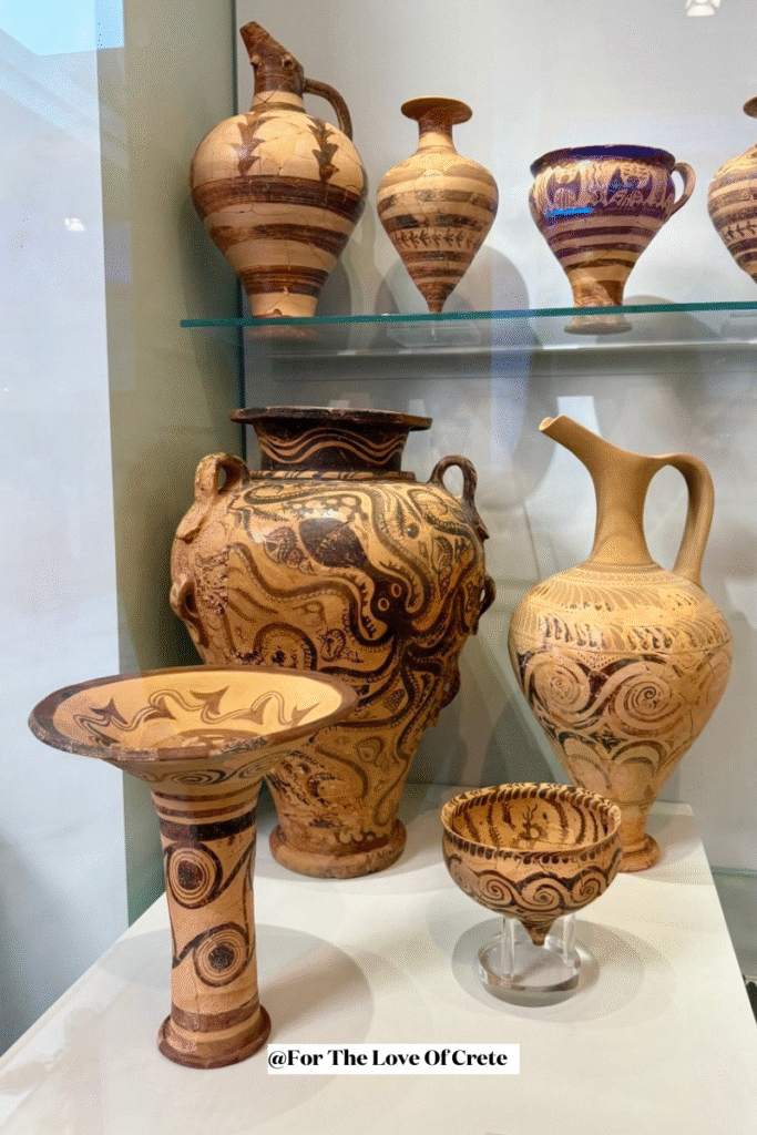 Minoan pottery with octopus motifs at the Heraklion Archaeological Museum. For a people whose wealth flowed from the sea, marine life was more than decoration. It may have been sacred.