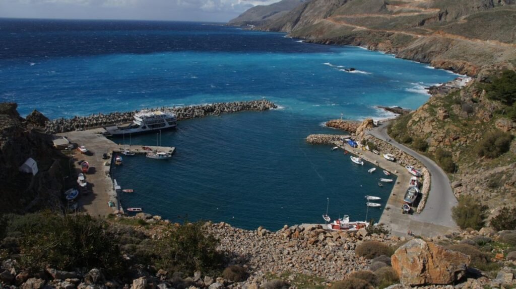 The Mavros Limnona port in Hora Sfakion, Crete, currently the main gateway to Crete's remote south coast villages. Photo Credit: Δήμος Σφακίων (Municipality of Sfakia) Facebook page