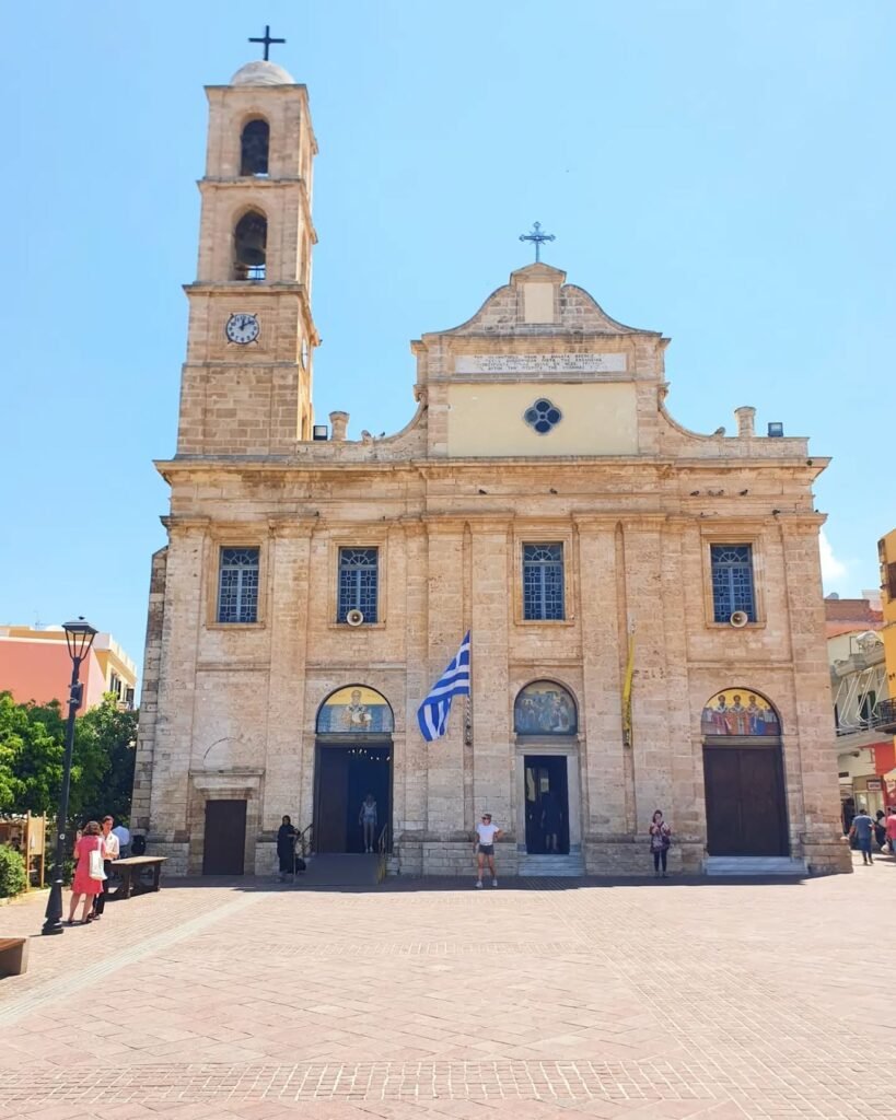 The Cathedral of Panagia Trimartyri on Mitropoleos Square, one of the many sacred spaces in Chania's Old Town where Orthodox, Catholic, Muslim, and Jewish histories overlap within a fifteen-minute walk.