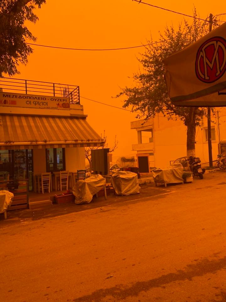 Vamos village in the Apokoronas region of Chania, under Saharan dust skies on 1 April 2026. Photo: Stephen Gendall.